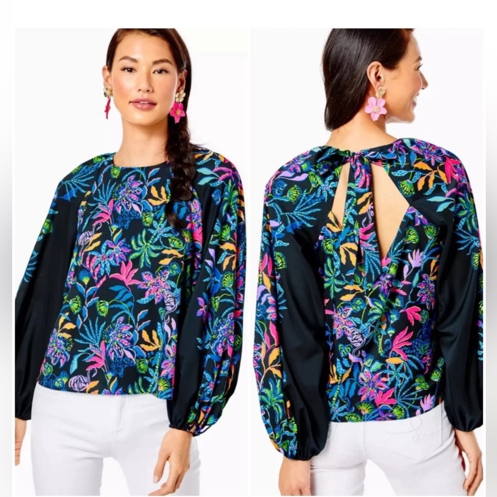 NWT Lilly Pulitzer Imani Long Sleeve Top in Paradise Glow Onyx Size Medium